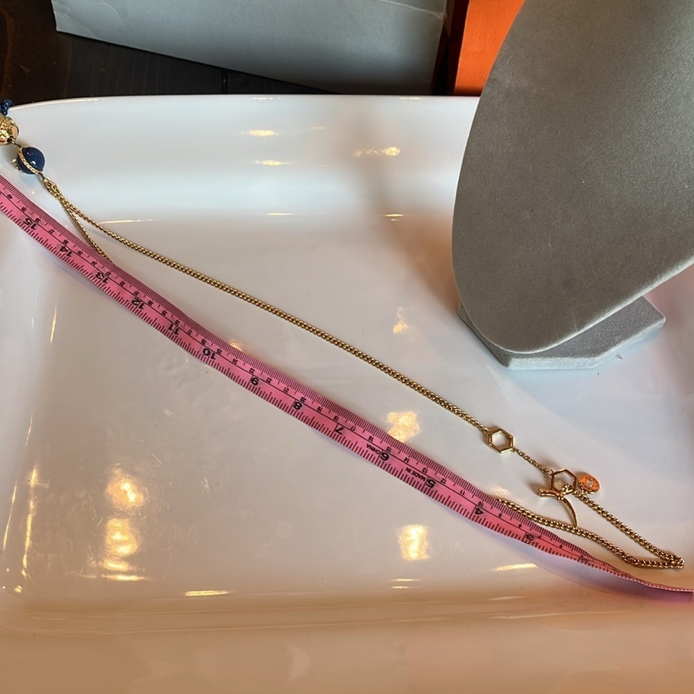 Tory Burch Gold and Blue Beaded Tassel Necklace - Picture 4 of 10